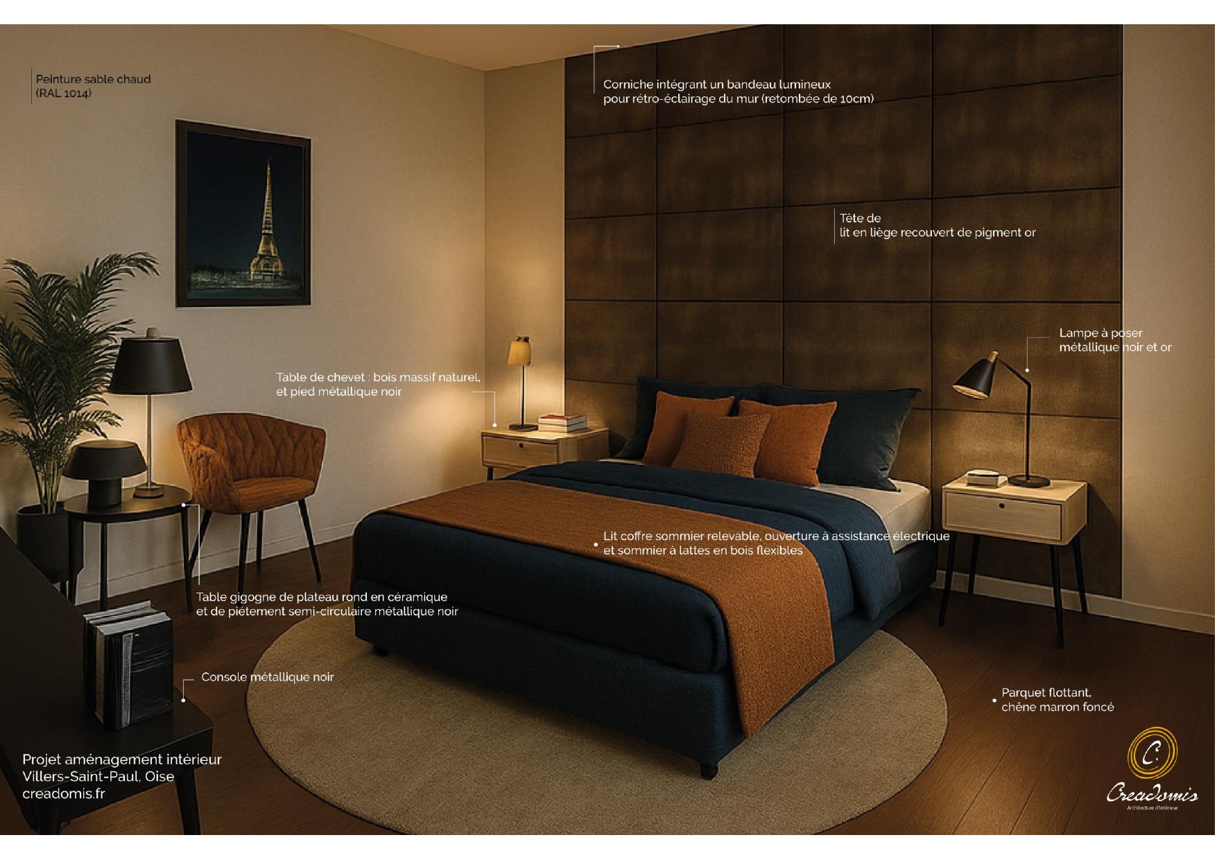Creadomis - Aménagement Intérieur - Chambre de nuit - Oise - Villers Saint Paul - Insertion IA Annotée Compressée
