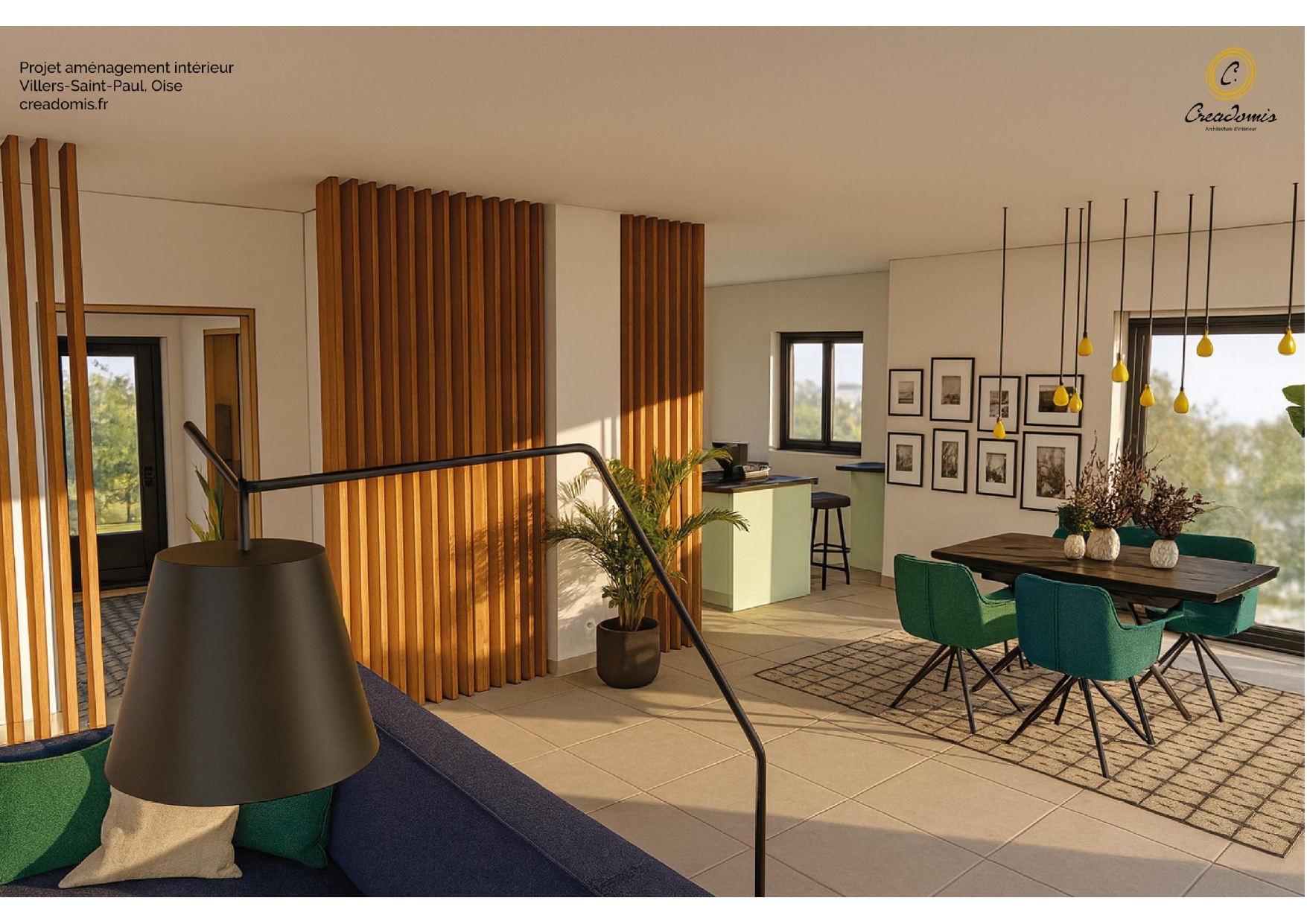 Creadomis - Aménagement Intérieur - Entrée Salon Salle à Manger Cuisine ouverte - Oise - Villers Saint Paul - Insertion IA Compressée