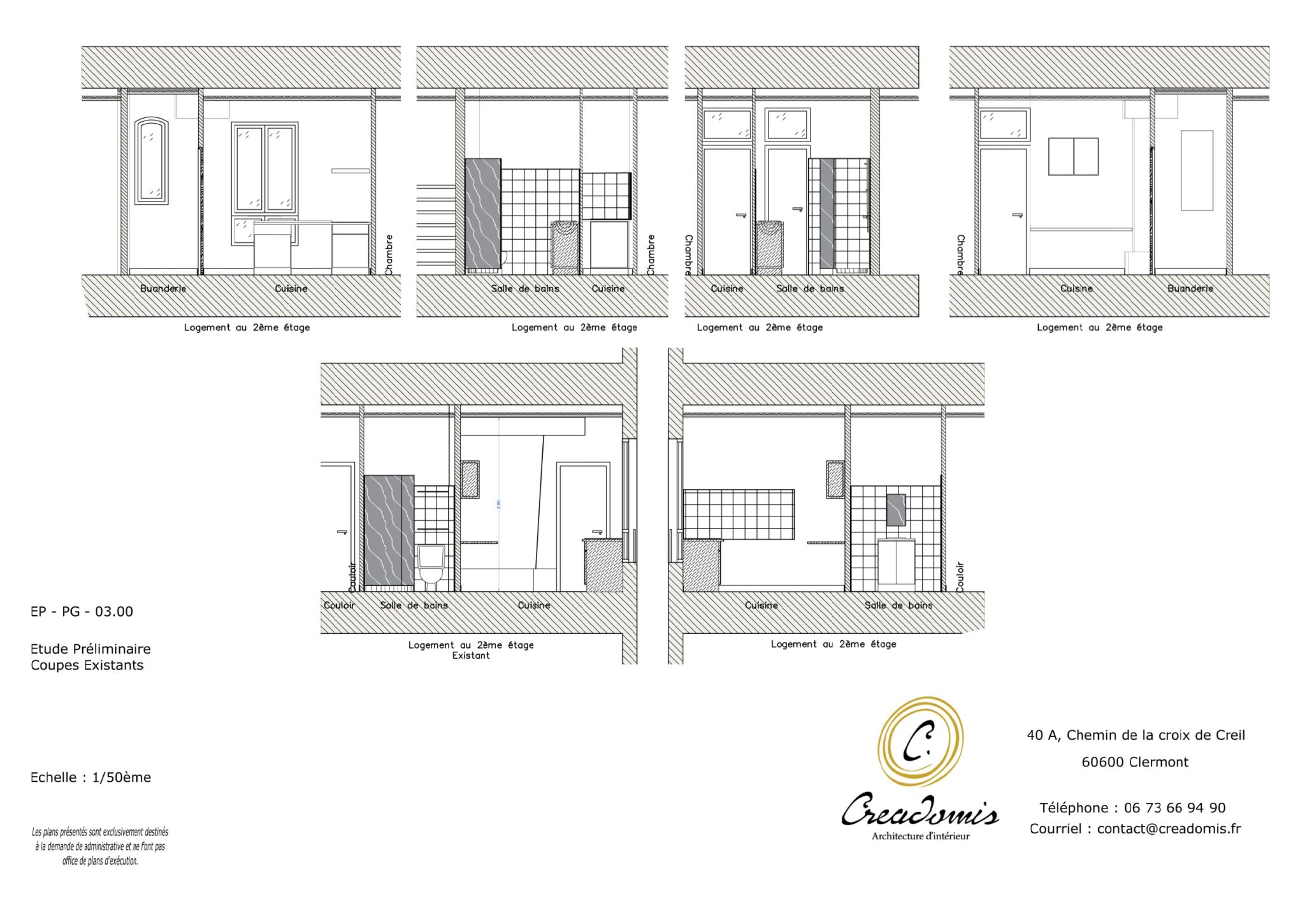 Creadomis - Aménagement Intérieur - Salle de Bains et Cuisine Planche Coupe Existant - Oise - Compiègne