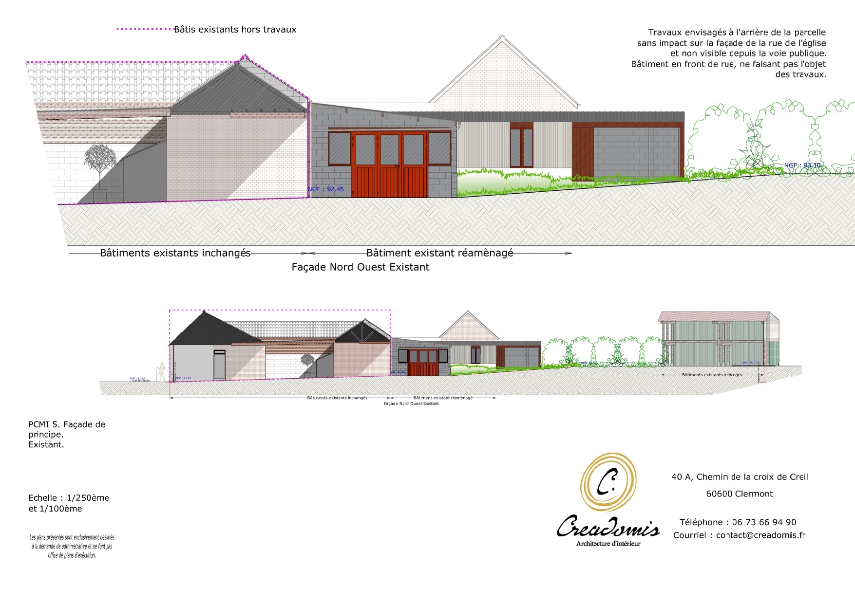 Creadomis - Réhabilitation pour Logement - Oise - Grandfresnoy - PCMI 05.00 Façade Nord Ouest Existant