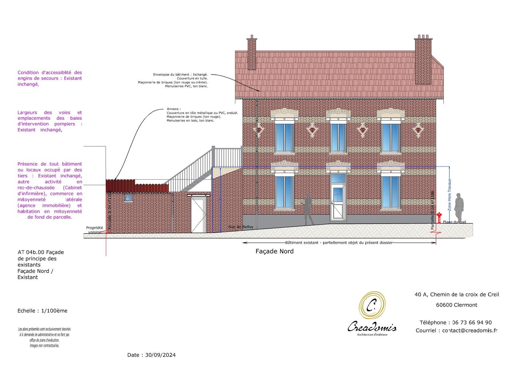 Creadomis - Création ERP Salon de tatouage - Oise - Ressons sur Matz - AT 04b.00 - Façade Nord des existants