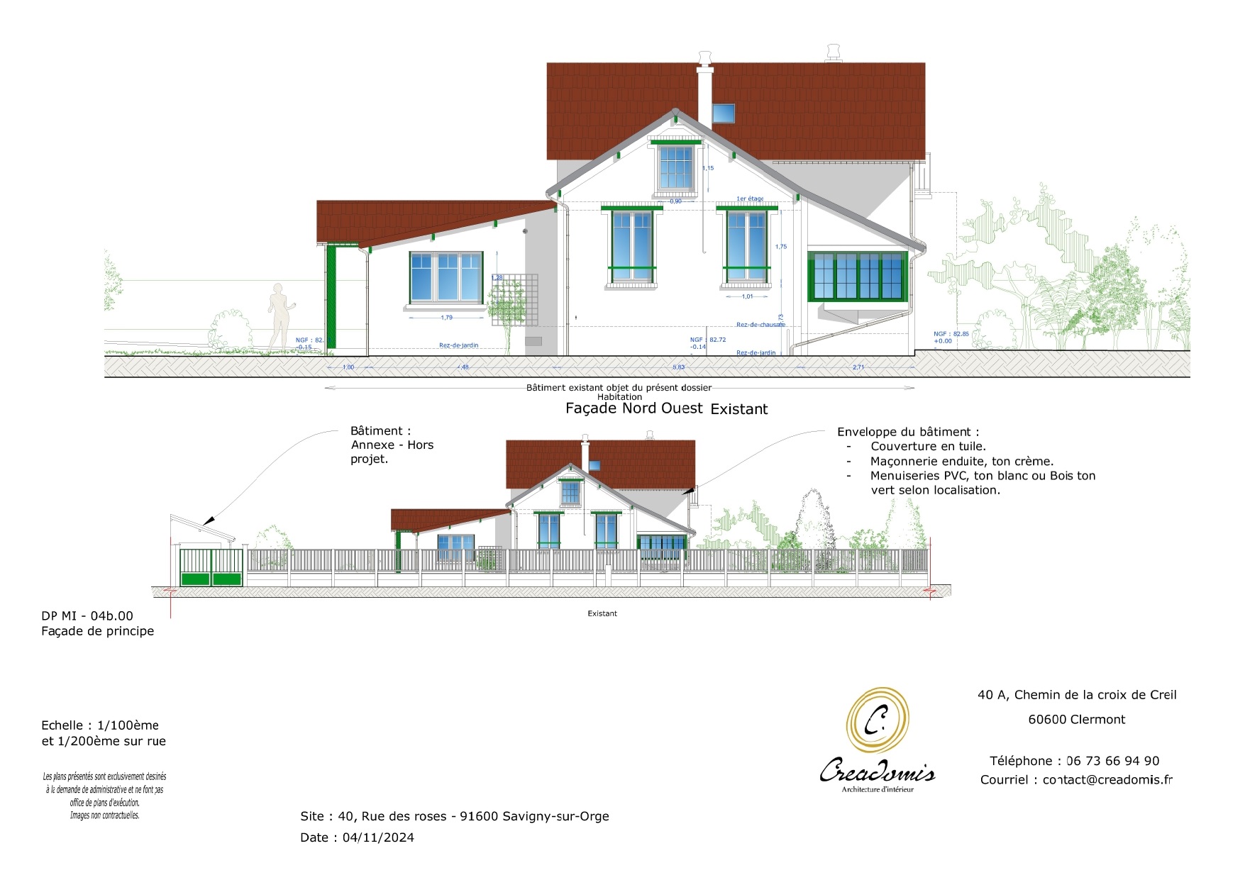 Creadomis - Déclaration de Travaux Amélioration énergétique - Essonne - Savigny sur Orge - DP MI 04b.00 - Façade Nord Ouest des existants