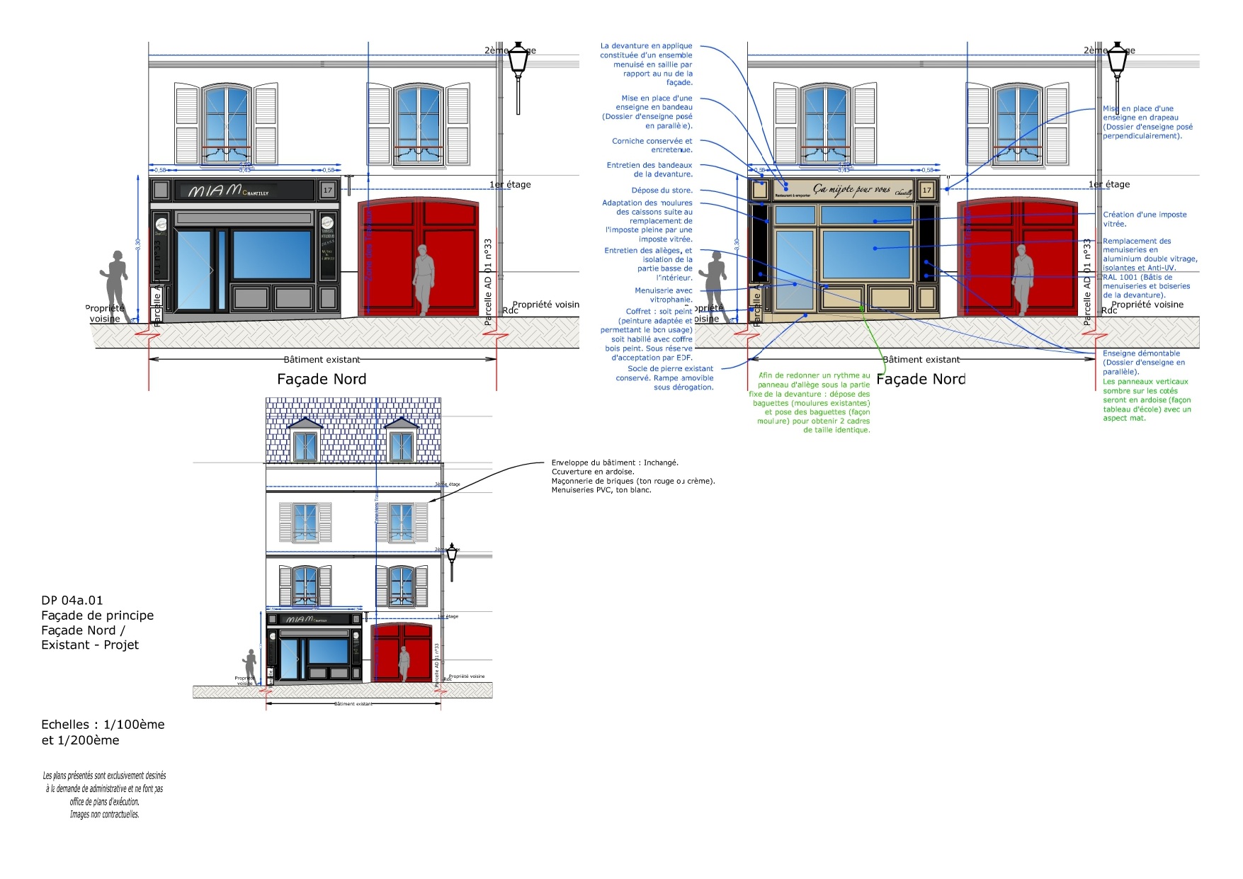 Creadomis - Réaménagement Restauration - Oise - Chantilly - DP 04a.01 - Façade Nord Existants et Projet