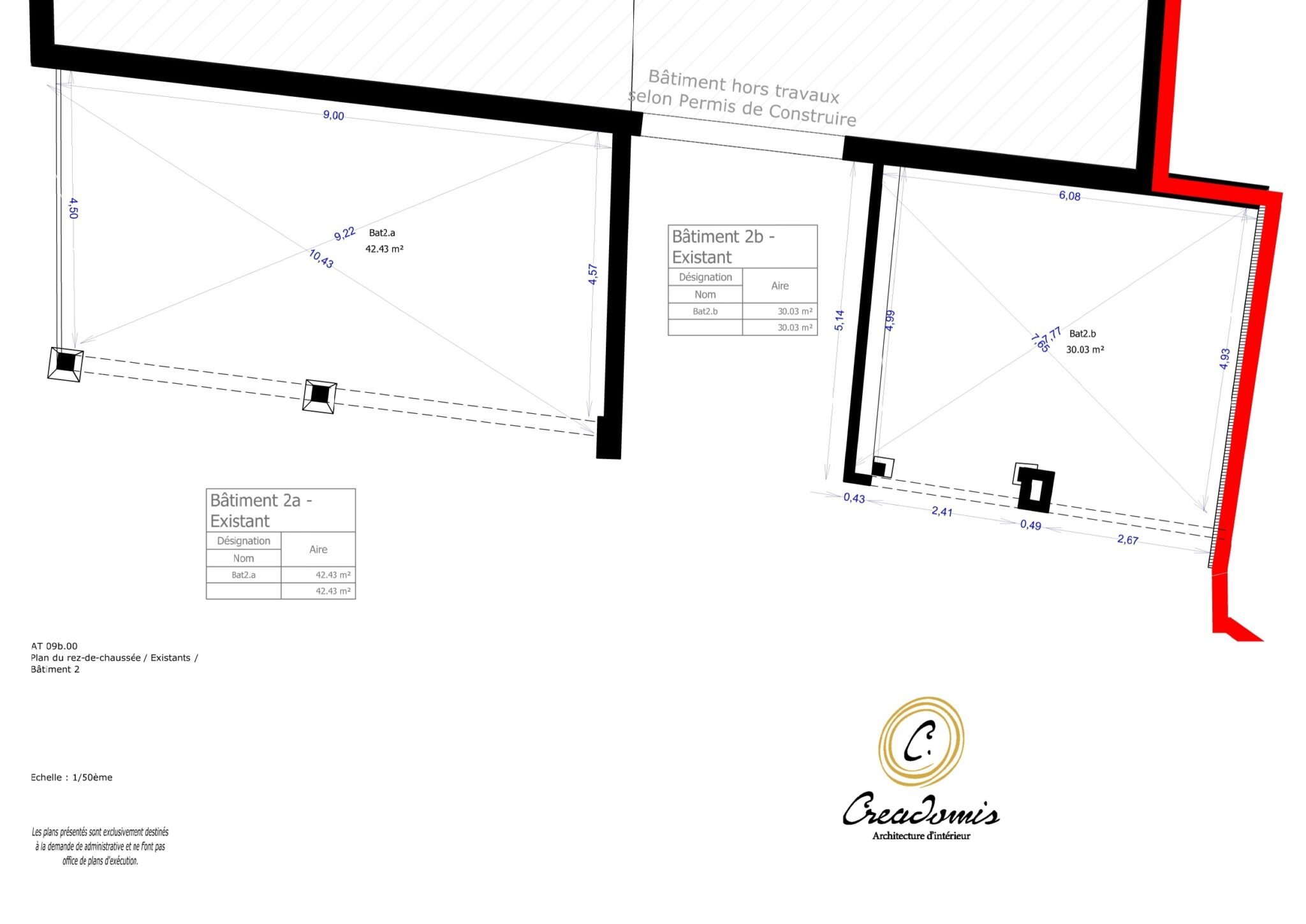 Creadomis - Création ERP Maison médicale - Salle de soin Kinésithérapeuthe et Medecin - Oise - Chevrières - Plan existant