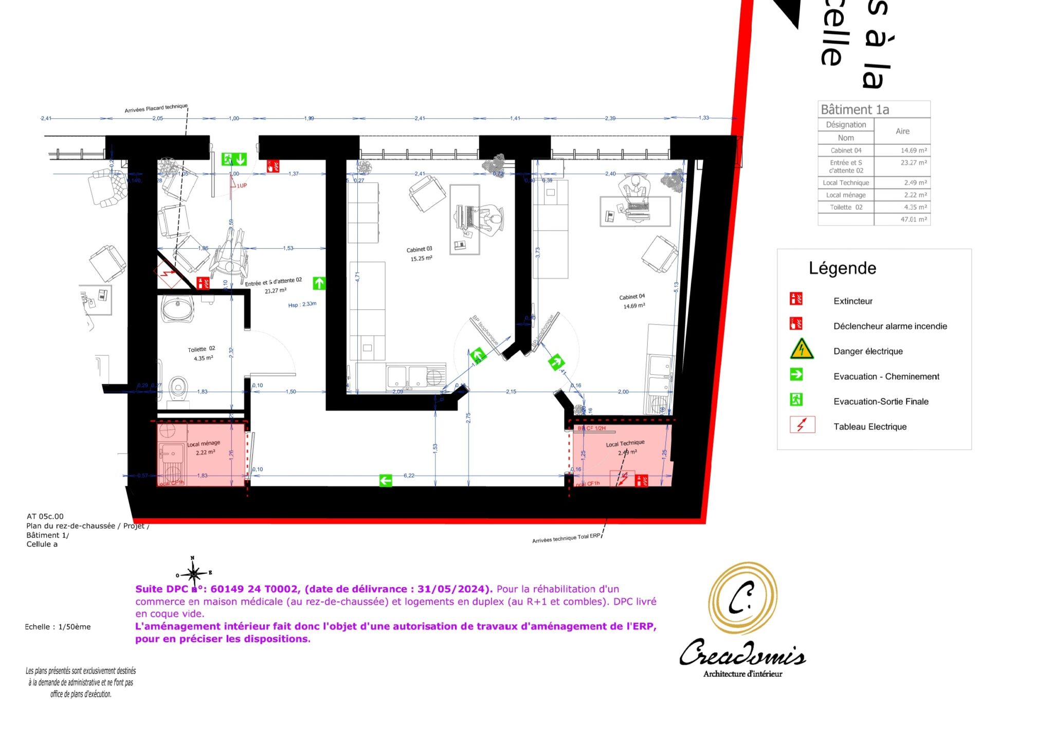 Creadomis - Création ERP Maison médicale - Salle de soin Médecin - Oise - Chevrières - Plan accessibilité