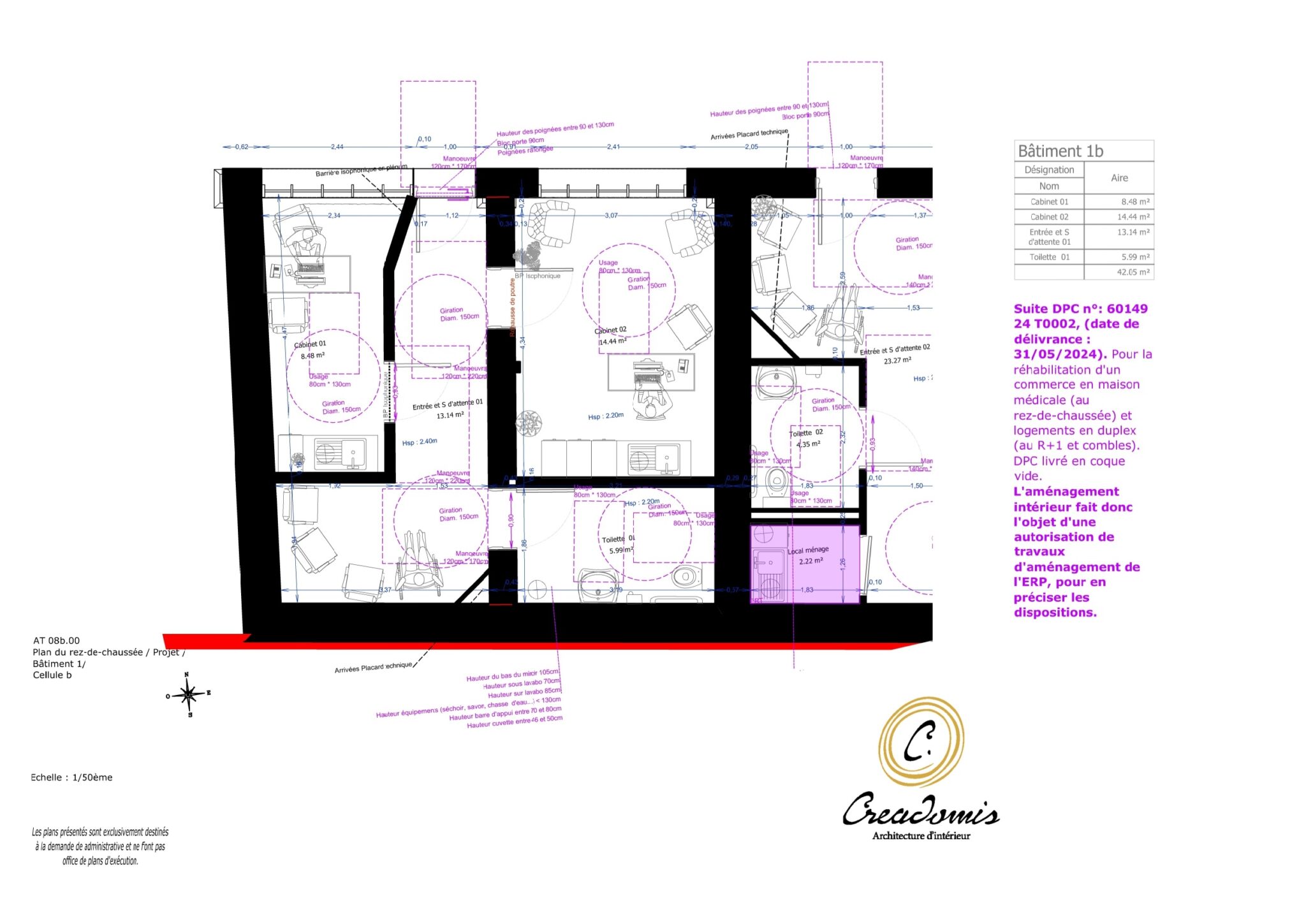 Creadomis - Création ERP Maison médicale - Salle de soin Psychologue - Oise - Chevrières - Plan accessibilité