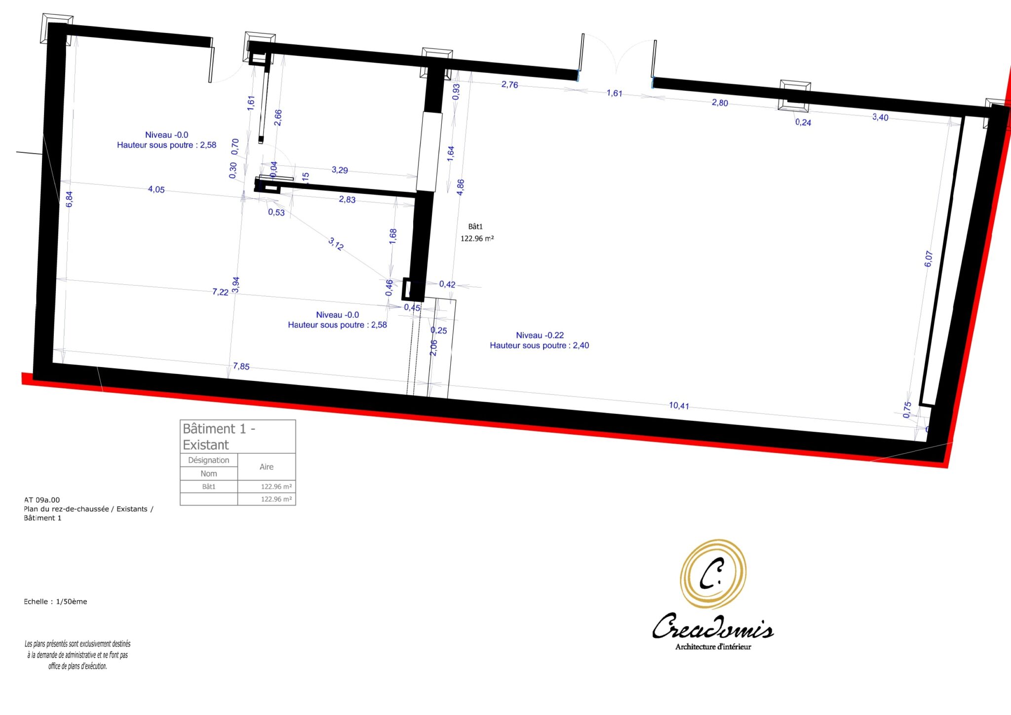 Creadomis - Création ERP Maison médicale - Salle de soin Psychologue et Medecin - Oise - Chevrières - Plan existant