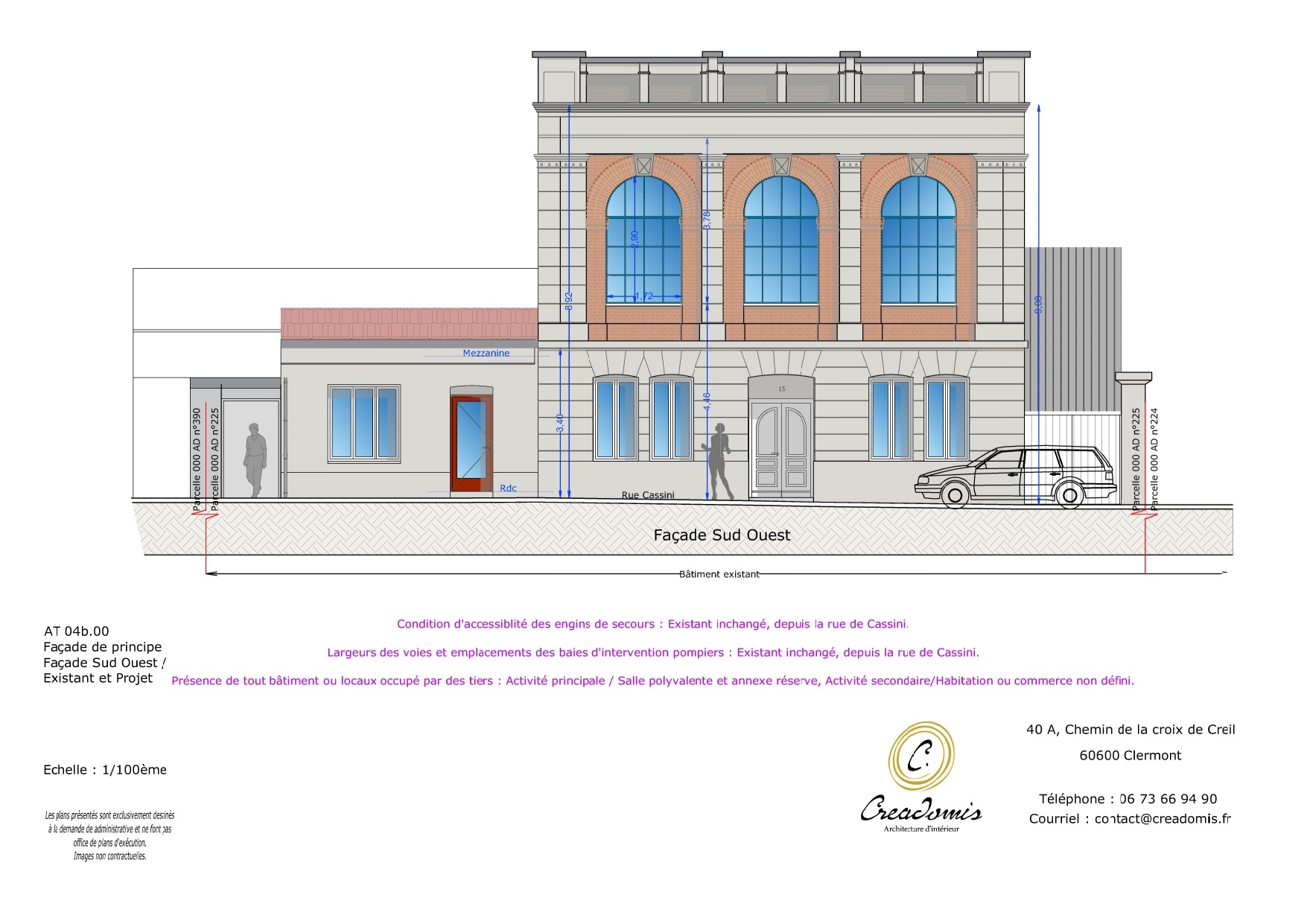 Creadomis - Réhabilitation ERP Théâtre - Oise - Mouy - AT 04b.00 - SSI Façade Sud Ouest Existant et Projet (2)