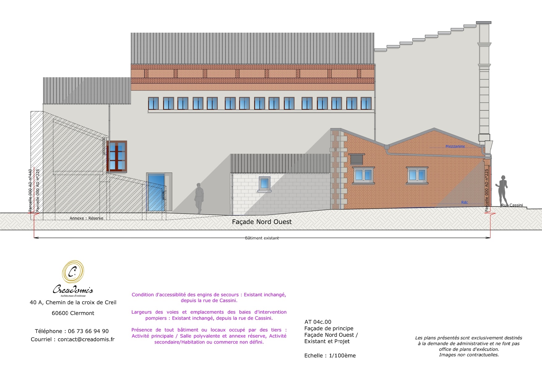 Creadomis - Réhabilitation ERP Théâtre - Oise - Mouy - AT 04c.00 - SSI Façade Nord Ouest Existant et Projet