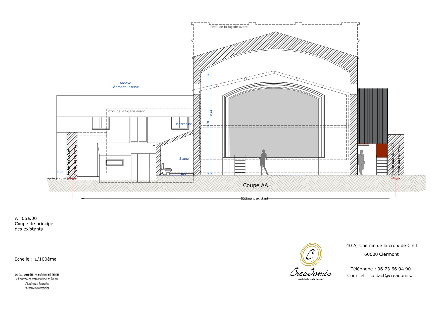 Creadomis - Réhabilitation ERP Théâtre - Oise - Mouy - AT 05a.00 - SSI Coupe de principe des Existants