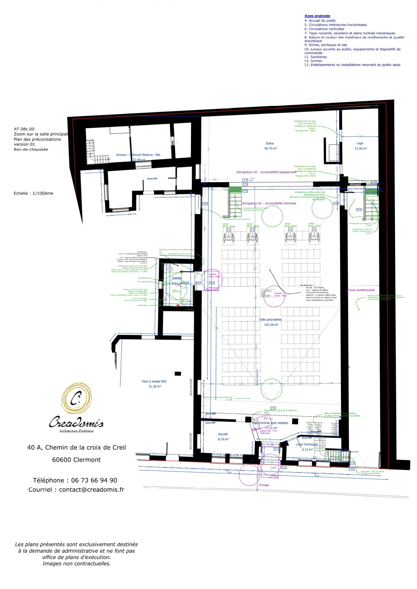 Creadomis - Réhabilitation ERP Théâtre - Oise - Mouy - AT 08c.00 - Accessibilité Plan Général Zoom Projet