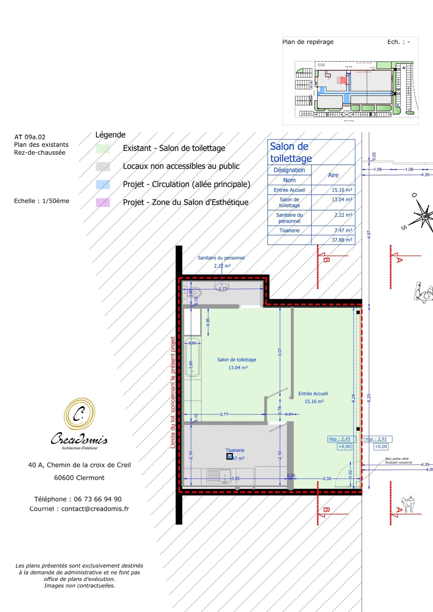 Creadomis - Aménagement Institut d'esthétique dans centre commercial - IleDeFrance - Plan des Existants