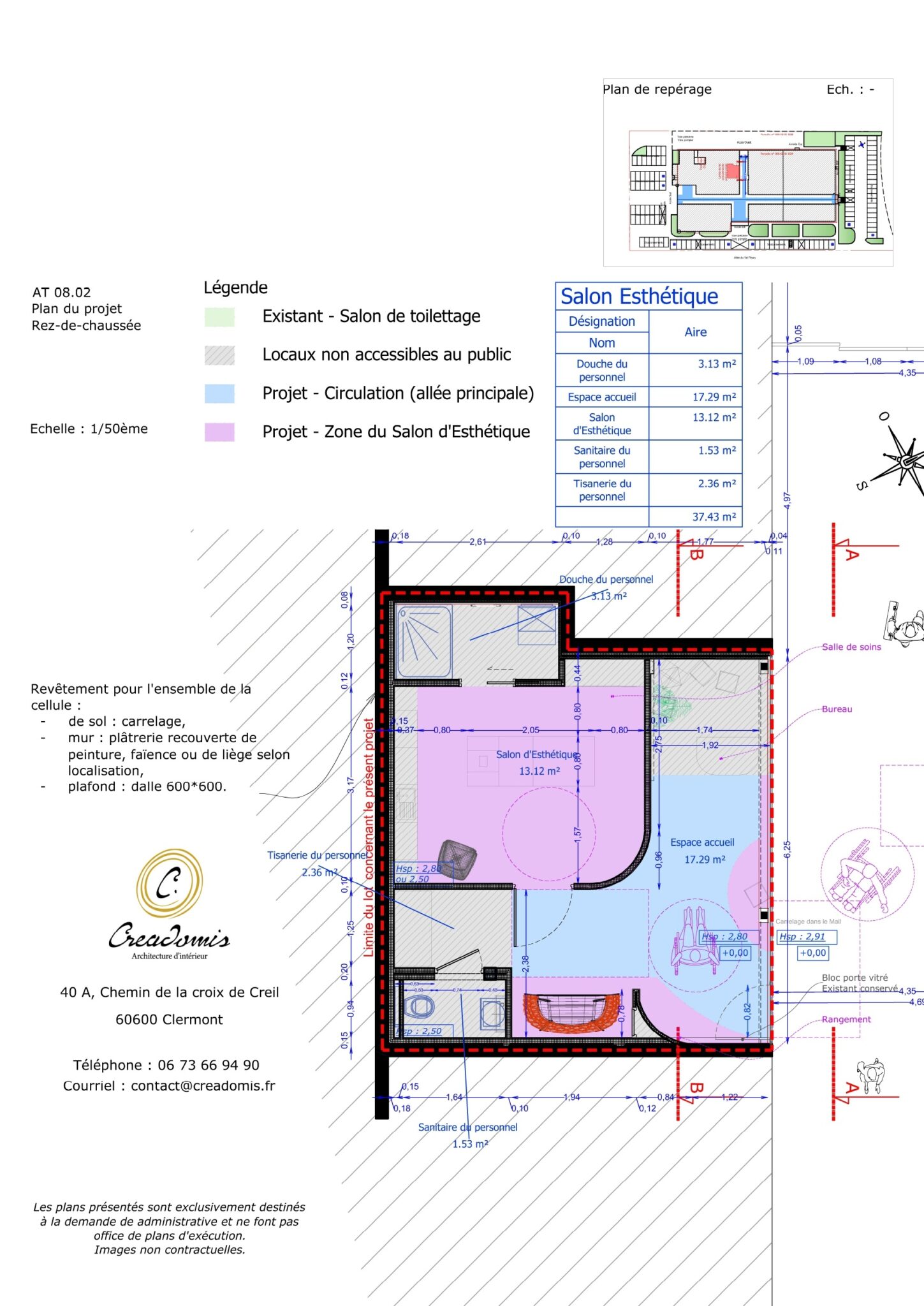 Creadomis - Aménagement Institut d'esthétique dans centre commercial - IleDeFrance - Plan projet