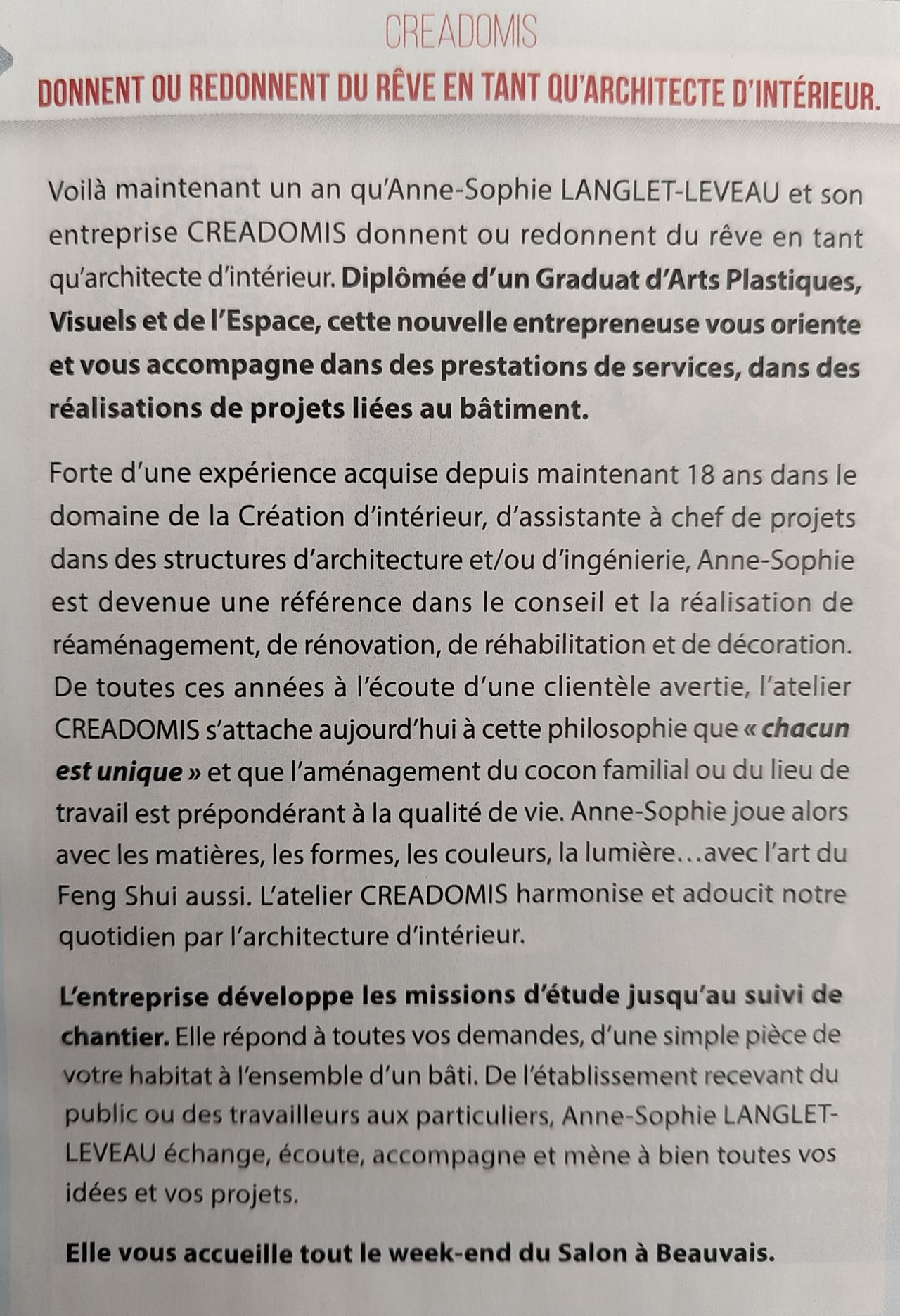 Creadomis - Salon de l'Immobilier et de l'Habitat - Oise - Beauvais - Article du magasin