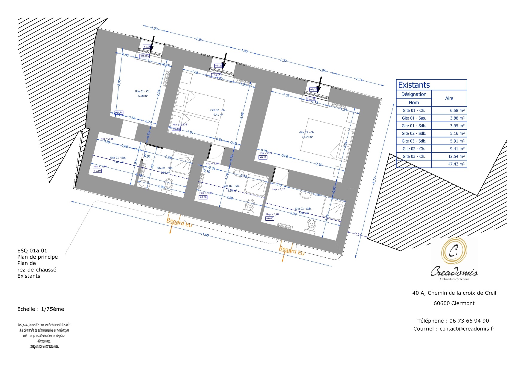 Creadomis - Chambre Supérieur Gite - Oise - Plan des existants